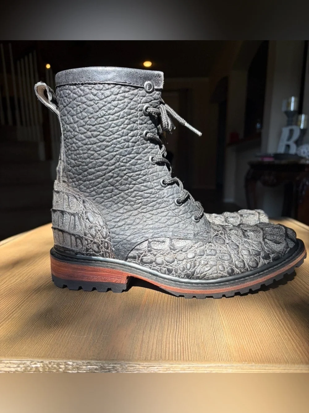 GRAIL Black Caiman Crocodile Packer Boots Mens 7 Fits Womens 9 Unworn)